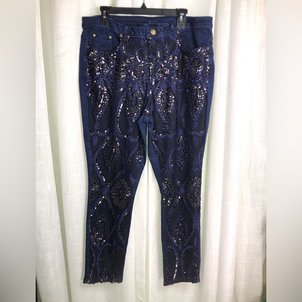 VENUS HOT Blue and Black Sequin Skinny Jeans NWOT 💙🪩 - Picture 4 of 15